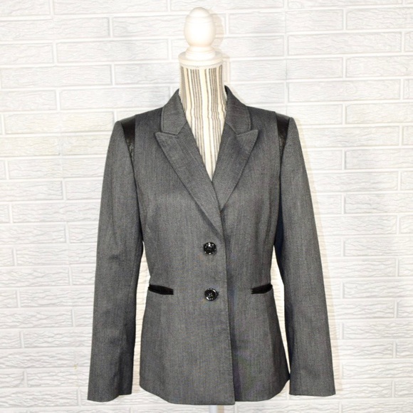 Tahari Jackets & Blazers - Tahari Grey Blazer Jacket Faux Leather Trim